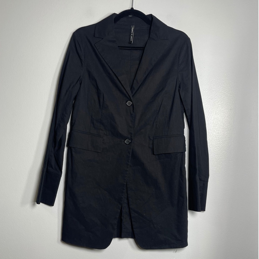 PETER O MAHLER Long Blazer Jacket Size 1 Small Black Minimalist Lagenlook Career